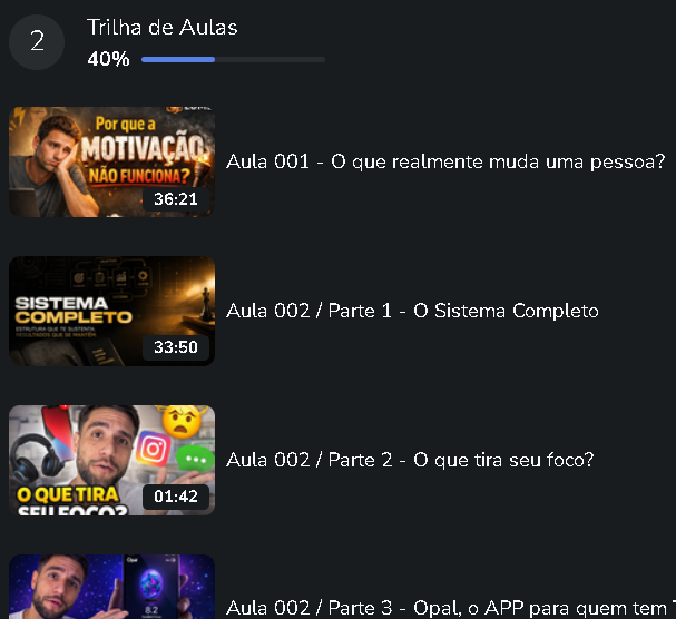 Trilha de aulas dentro da plataforma Ascensão 30D